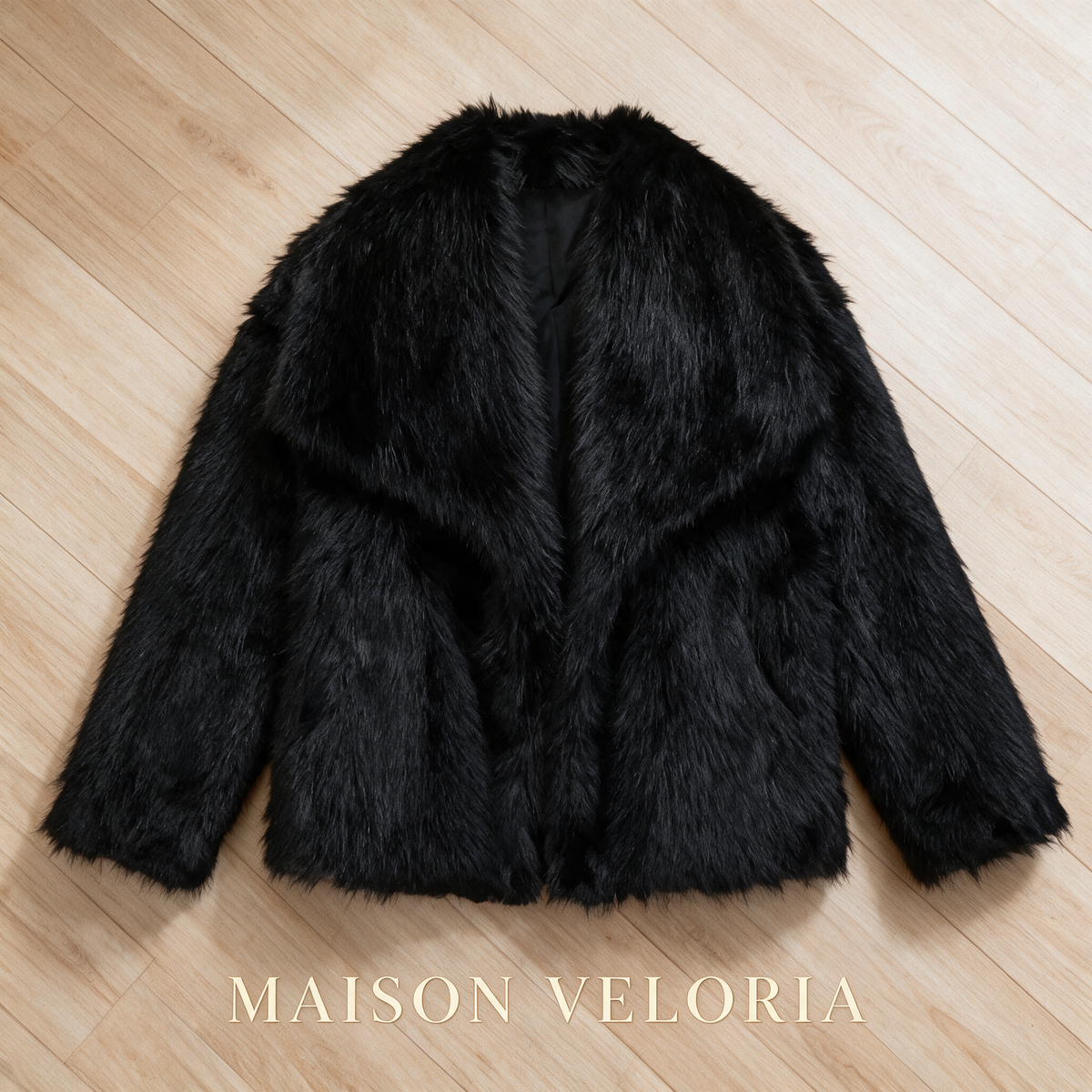 Black faux fur coat - front view - Maison Veloria