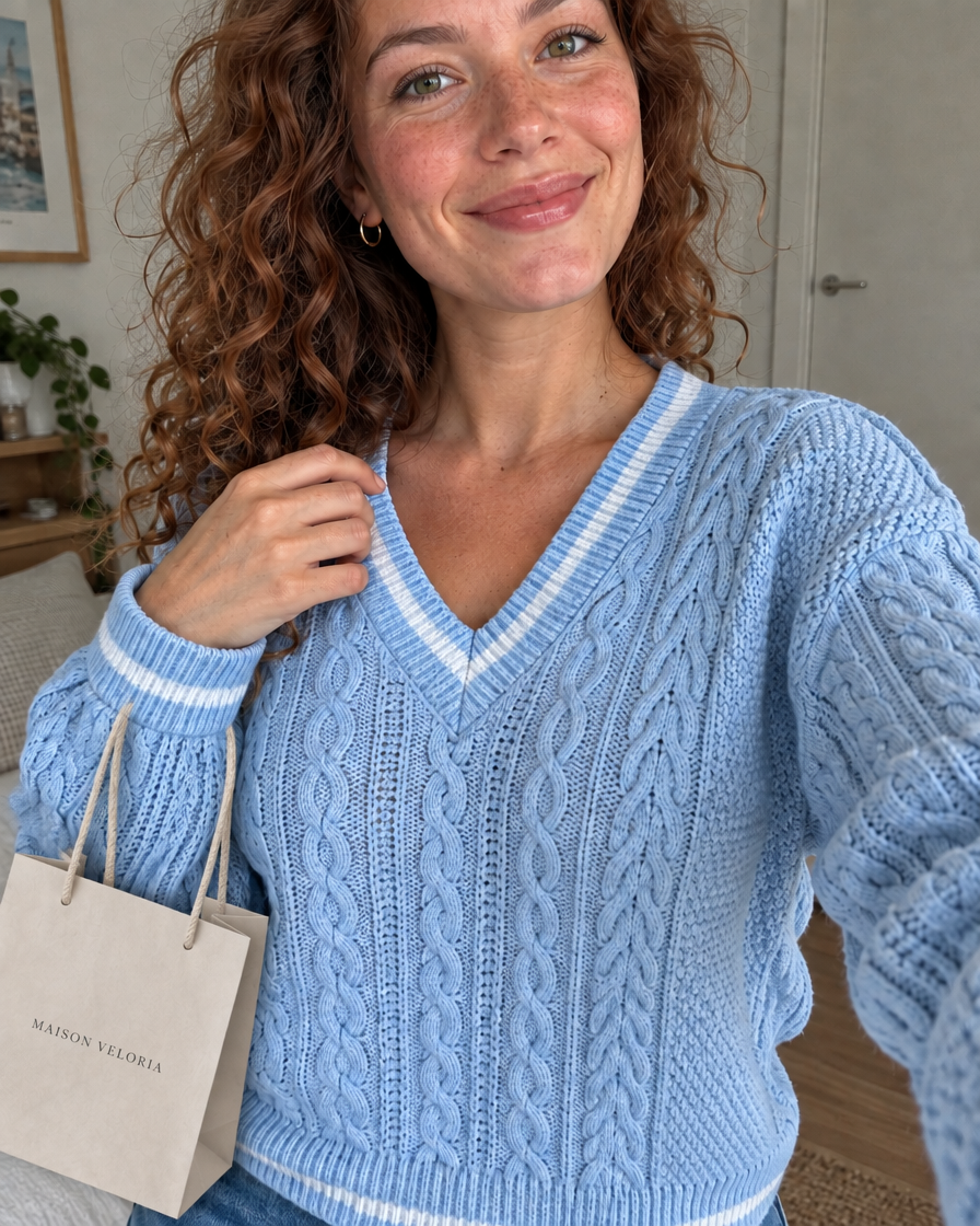 Contrast Trim Knit Jumper in Light Blue