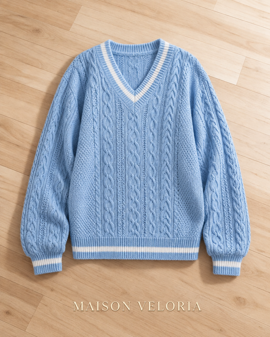 Contrast Trim Knit Jumper in Light Blue