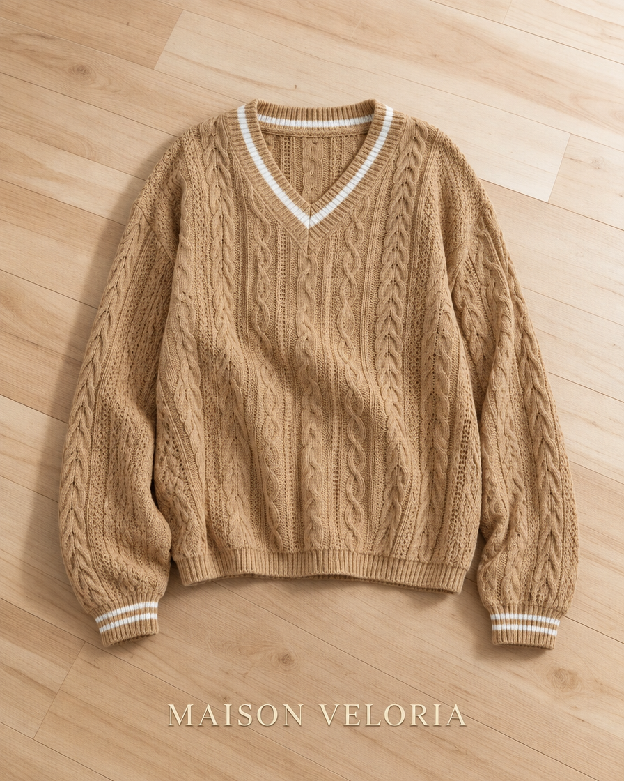 Contrast Trim Knit Jumper in Light Brown