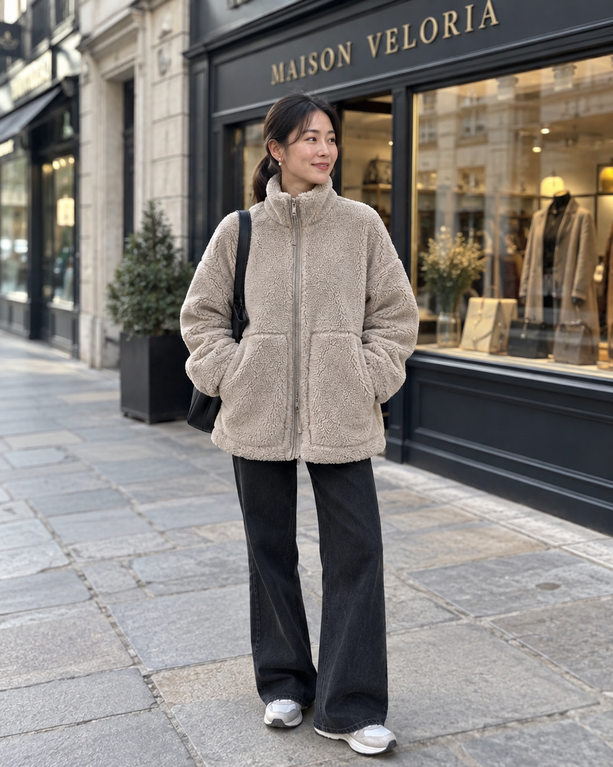 Wool-Effect Jacket in Brown