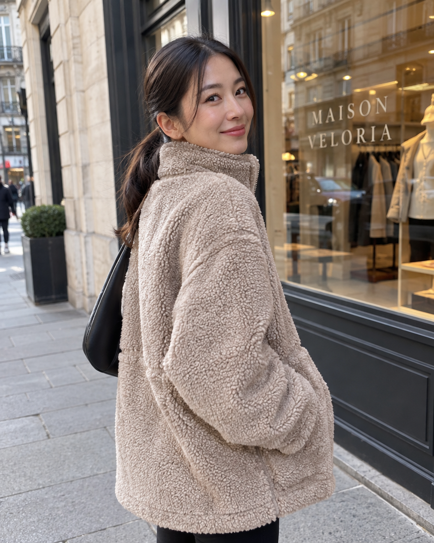 Wool-Effect Jacket in Brown