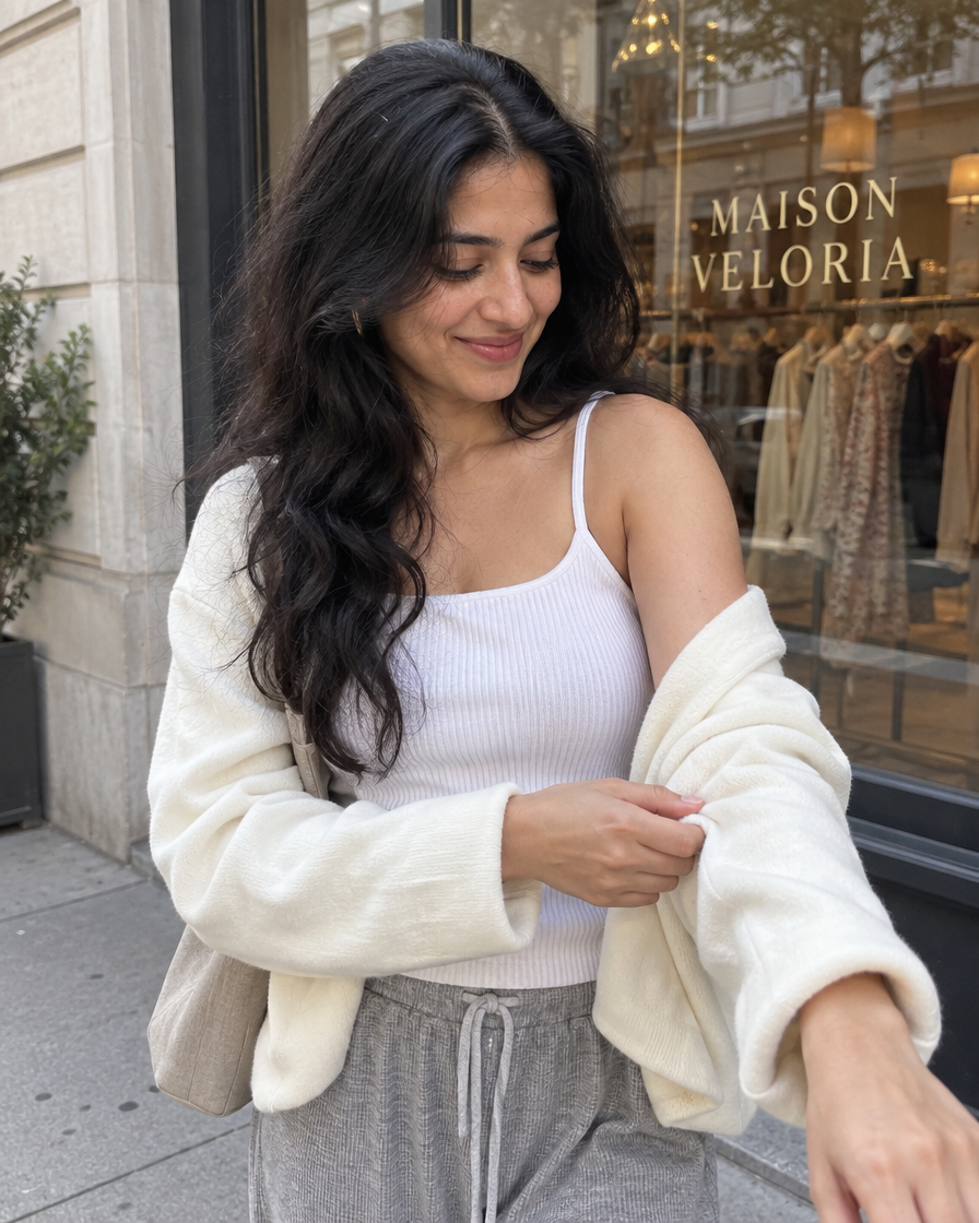 Fleece-Lined Top in White