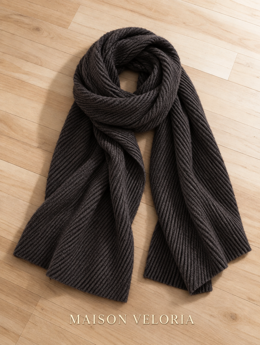 Ribbed Cashmere-Feel Scarf in Dark Grey
