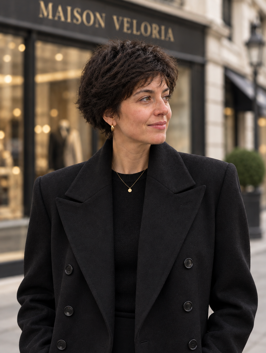 Double-Breasted Longline Coat in Black