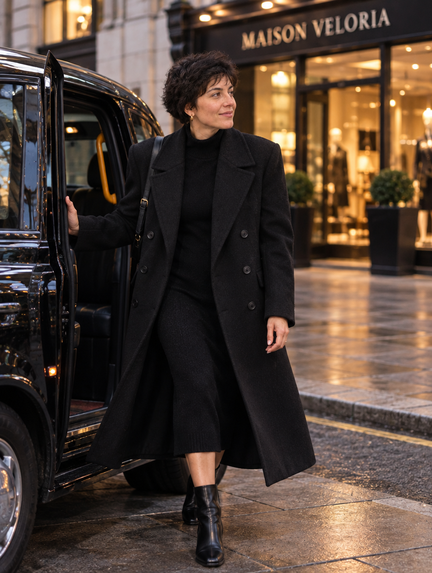 Double-Breasted Longline Coat in Black