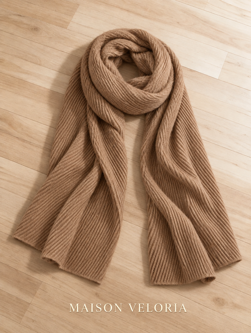 Ribbed Cashmere-Feel Scarf in Camel