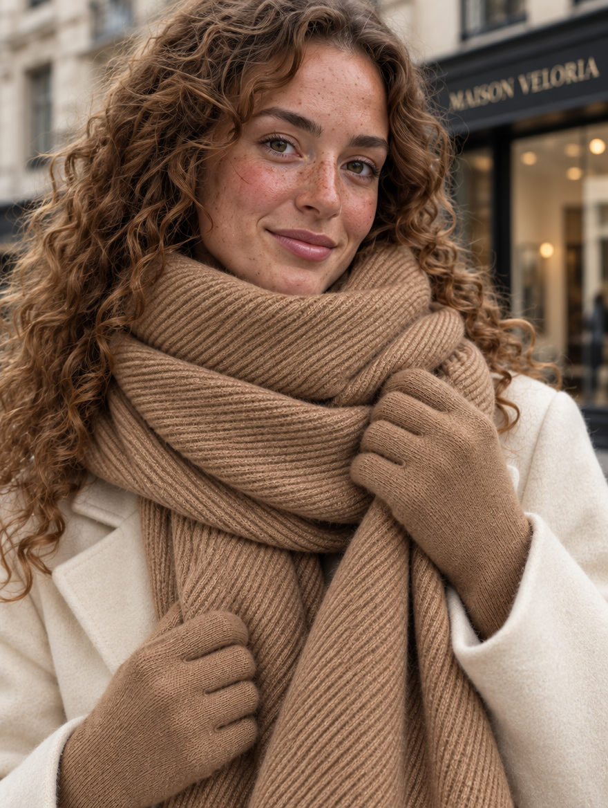 Ribbed Cashmere-Feel Scarf in Camel